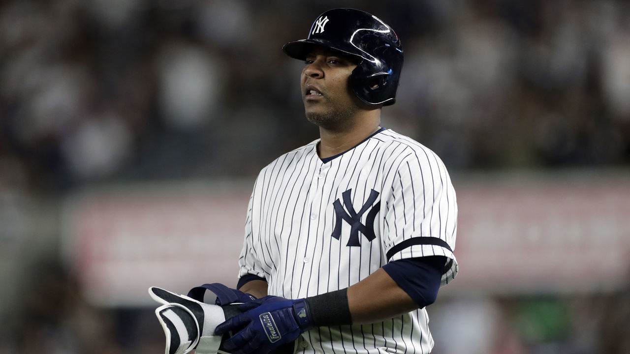 NEW YORK, NY - SEPTEMBER 03: Edwin Encarnacion #30 of the New York Yankees against the Texas Rangers during the sixth inning at Yankee Stadium on September 3, 2019 in the Bronx borough of New York City.