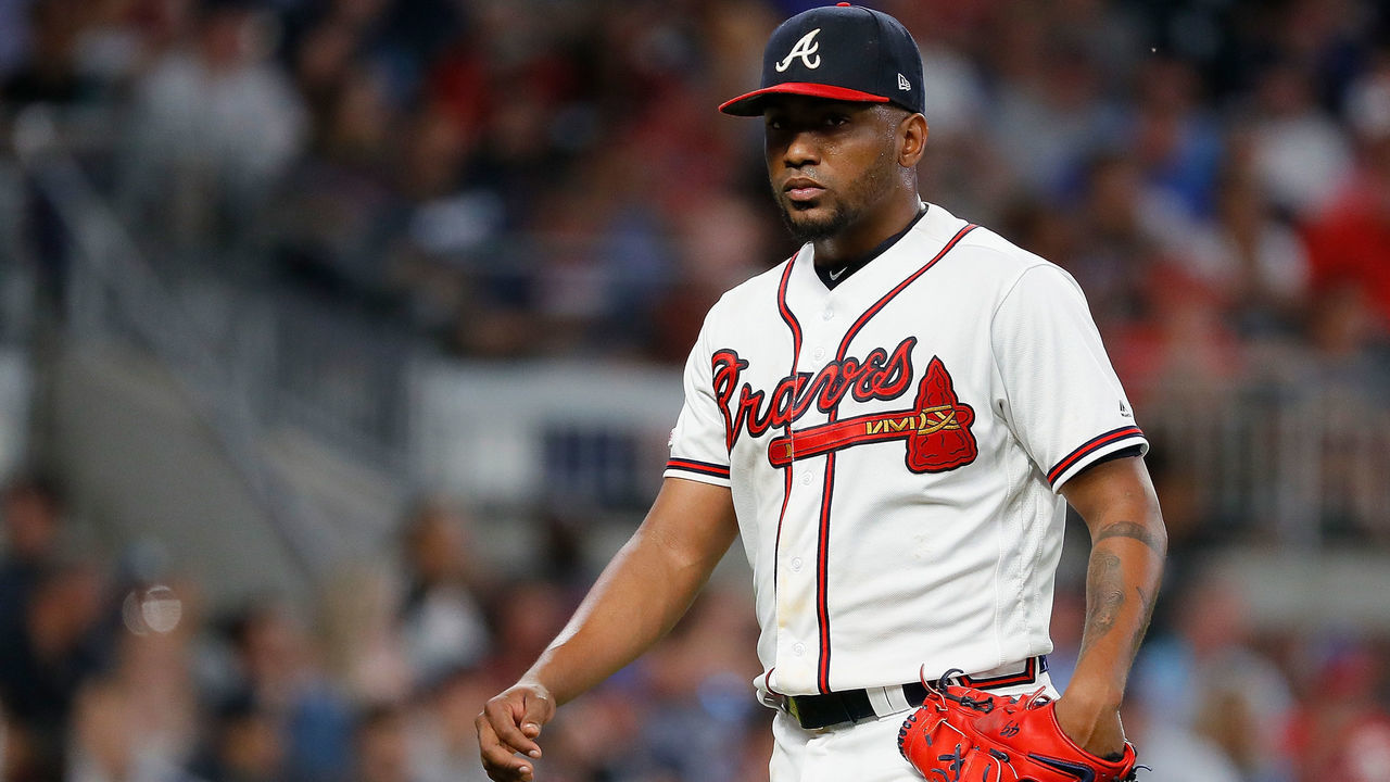 ATLANTA, GEORGIA - SEPTEMBER 18: Julio Teheran #49 of the Atlanta Braves walks to the dugout after being pulled from the game in the sixth inning against the Philadelphia Phillies at SunTrust Park on September 18, 2019 in Atlanta, Georgia.