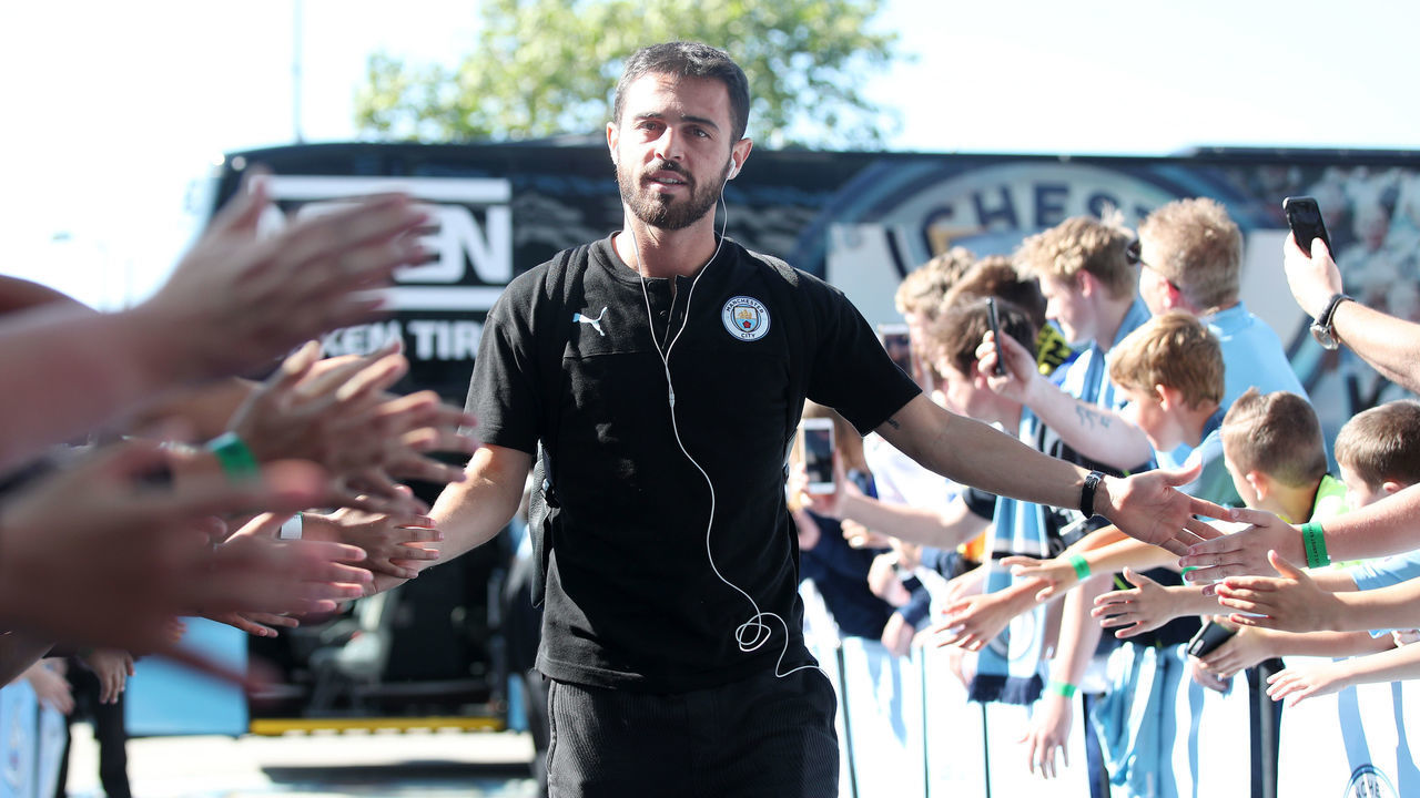 MANCHESTER, ENGLAND - SEPTEMBER 21: Bernardo Silva of Manchester City arrives for the Premier League match between Manchester City and Watford FC at Etihad Stadium on September 21, 2019 in Manchester, United Kingdom.