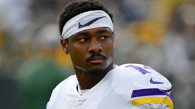 GREEN BAY, WISCONSIN - SEPTEMBER 15: Stefon Diggs #14 of the Minnesota Vikings before the game against the Green Bay Packers at Lambeau Field on September 15, 2019 in Green Bay, Wisconsin.