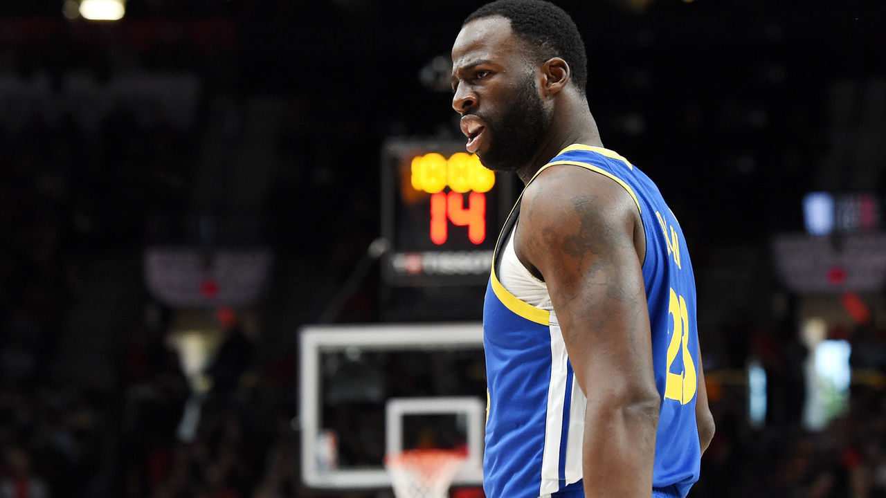 PORTLAND, OREGON - MAY 18: Draymond Green #23 of the Golden State Warriors reacts to a call during the first half in game three of the NBA Western Conference Finals against the Portland Trail Blazers at Moda Center on May 18, 2019 in Portland, Oregon.