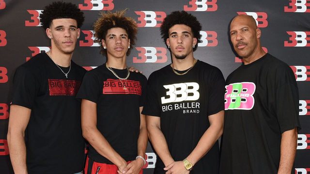 CHINO, CA - SEPTEMBER 02: (L-R) Lonzo Ball, LaMelo Ball, LiAngelo Ball and LaVar Ball attend Melo Ball's 16th Birthday on September 2, 2017 in Chino, California.