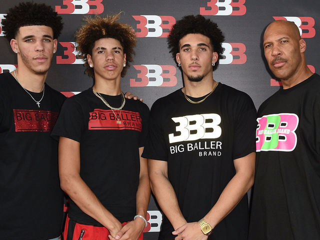 CHINO, CA - SEPTEMBER 02: (L-R) Lonzo Ball, LaMelo Ball, LiAngelo Ball and LaVar Ball attend Melo Ball's 16th Birthday on September 2, 2017 in Chino, California.