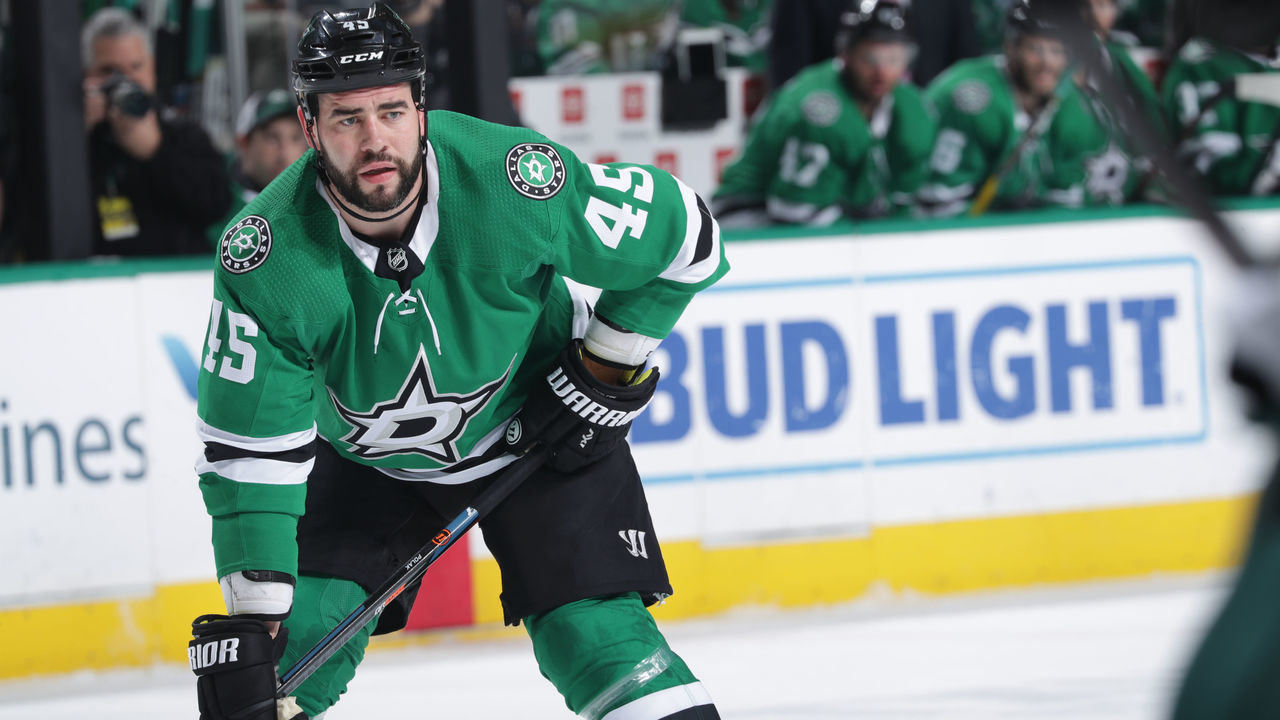 DALLAS, TX - APRIL 6: Roman Polak #45 of the Dallas Stars skates against the Minnesota Wild at the American Airlines Center on April 6, 2019 in Dallas, Texas.