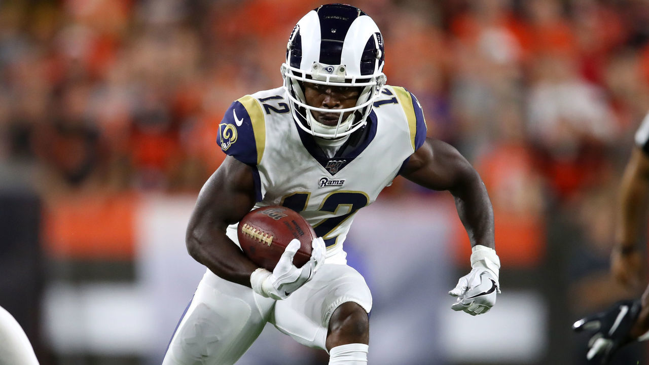 CLEVELAND, OHIO - SEPTEMBER 22: Wide receiver Brandin Cooks #12 of the Los Angeles Rams carries the ball against the Cleveland Browns in the second quarter of the game at FirstEnergy Stadium on September 22, 2019 in Cleveland, Ohio.