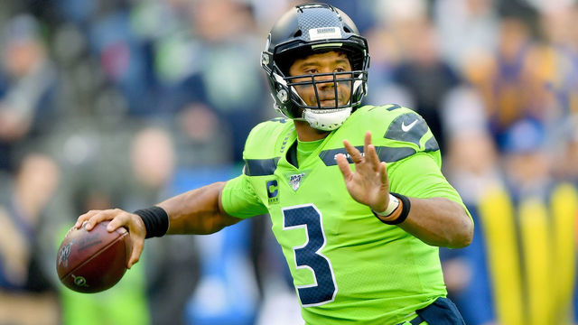 SEATTLE, WASHINGTON - OCTOBER 03: Russell Wilson #3 of the Seattle Seahawks passes the ball during the game against the Los Angeles Rams at CenturyLink Field on October 03, 2019 in Seattle, Washington.