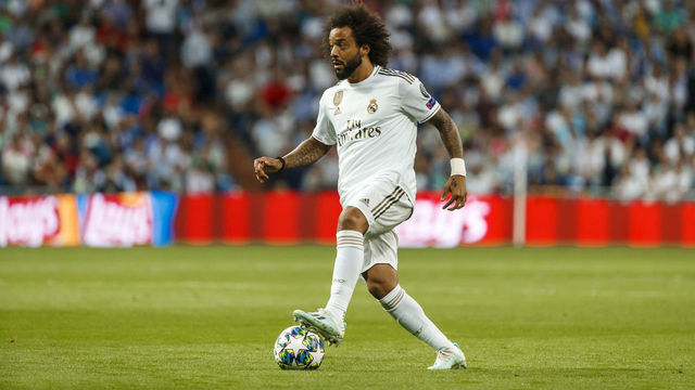 MADRID, SPAIN - OCTOBER 01: Marcelo Vieira of Real Madrid controls the ball during the UEFA Champions League group A match between Real Madrid and Club Brugge KV at Bernabeu on October 1, 2019 in Madrid, Spain.