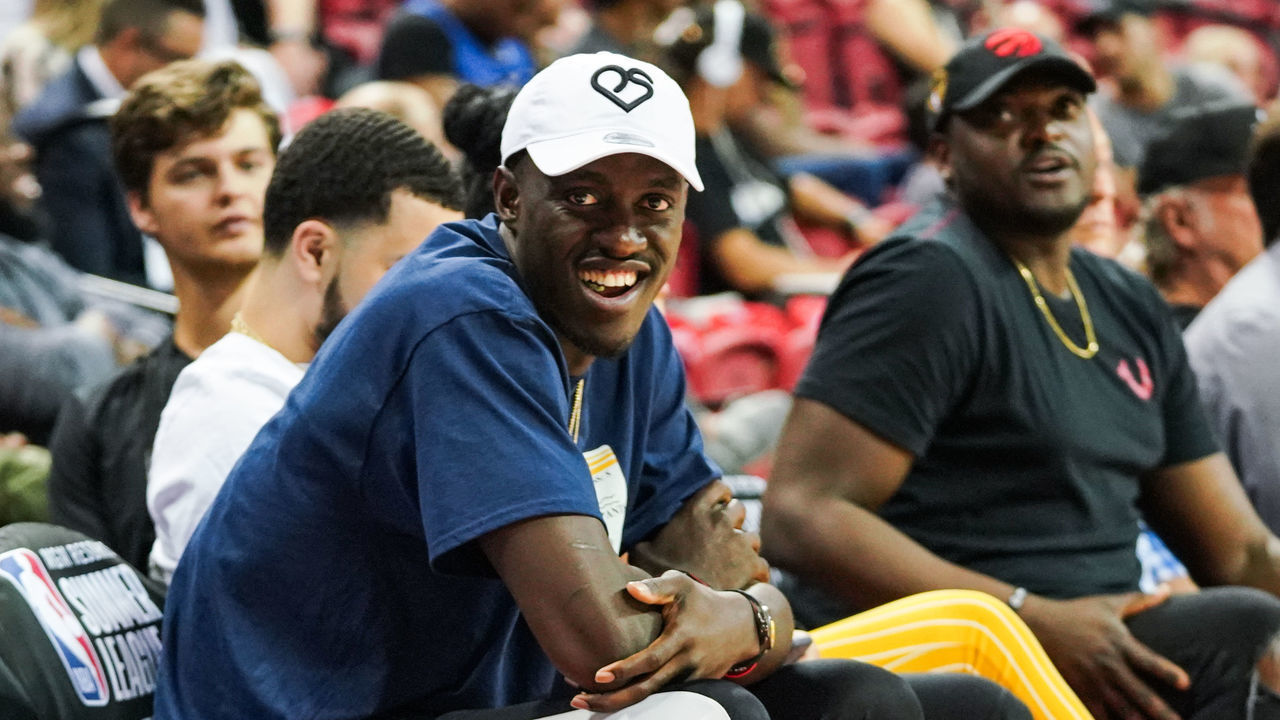 LAS VEGAS, NEVADA - JULY 06: Pascal Siakam smiles court side at NBA Summer League on July 06, 2019 in Las Vegas, Nevada.