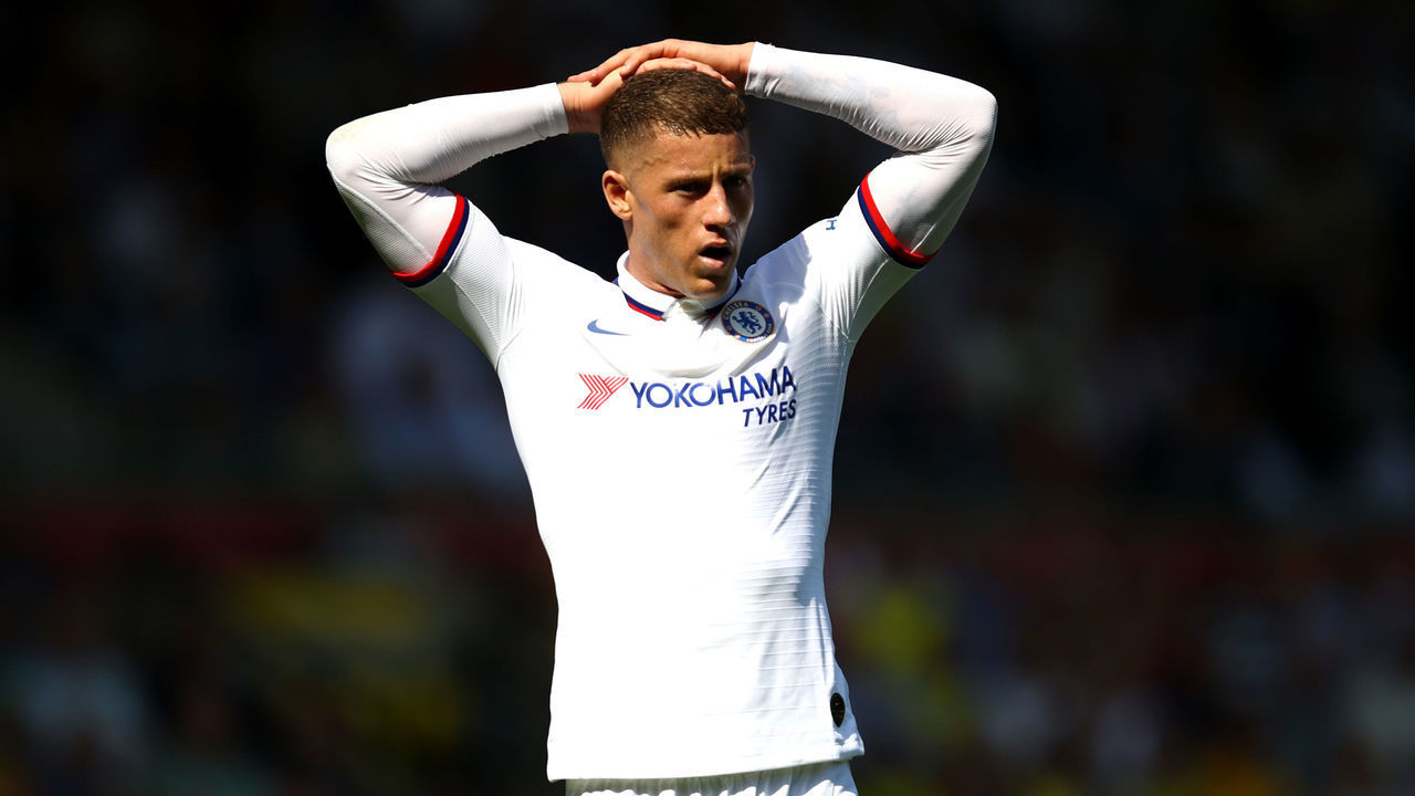 NORWICH, ENGLAND - AUGUST 24: Ross Barkley of Chelsea reacts during the Premier League match between Norwich City and Chelsea FC at Carrow Road on August 24, 2019 in Norwich, United Kingdom.