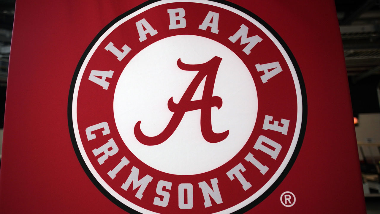 SANTA CLARA, CA - JANUARY 07: Alabama Crimson Tide logo prior to the start of the Alabama Crimson Tide's game versus the Clemson Tigers in the College Football Playoff National Championship game on January 7, 2019, at Levi's Stadium in Santa Clara, CA.