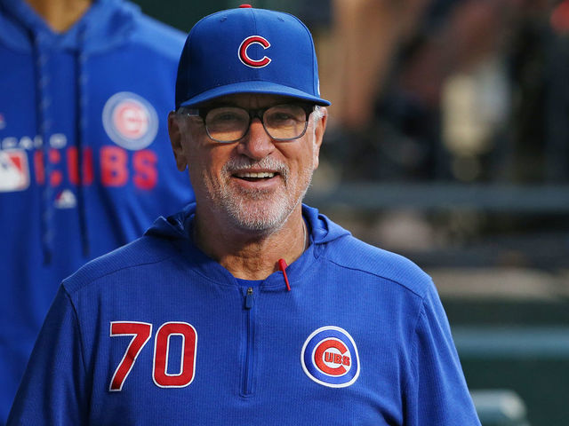 NEW YORK, NY - AUGUST 27: Manager Joe Maddon #70 of the Chicago Cubs during a game against the New York Mets at Citi Field on August 27, 2019 in New York City.