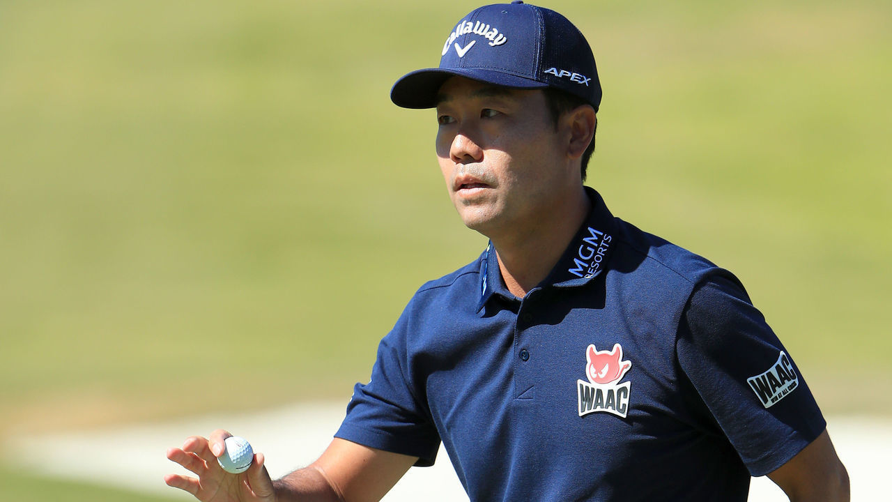 LAS VEGAS, NEVADA - OCTOBER 05: Kevin Na reacts after a putt on the first green during the third round of the Shriners Hospitals for Children Open at TPC Summerlin on October 5, 2019 in Las Vegas, Nevada.