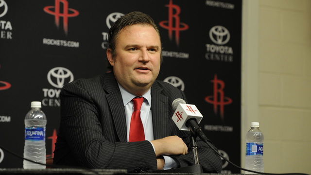 HOUSTON, TX - June 1: Houston Rockets GM Daryl Morey is interviewed as the Rockets announce D'Antoni as their new head coach on June 1, 2016 at Toyota Center in Houston, Texas. Mandatory Copyright Notice: Copyright 2016 NBAE