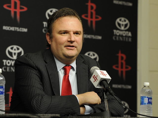 HOUSTON, TX - June 1: Houston Rockets GM Daryl Morey is interviewed as the Rockets announce D'Antoni as their new head coach on June 1, 2016 at Toyota Center in Houston, Texas. Mandatory Copyright Notice: Copyright 2016 NBAE