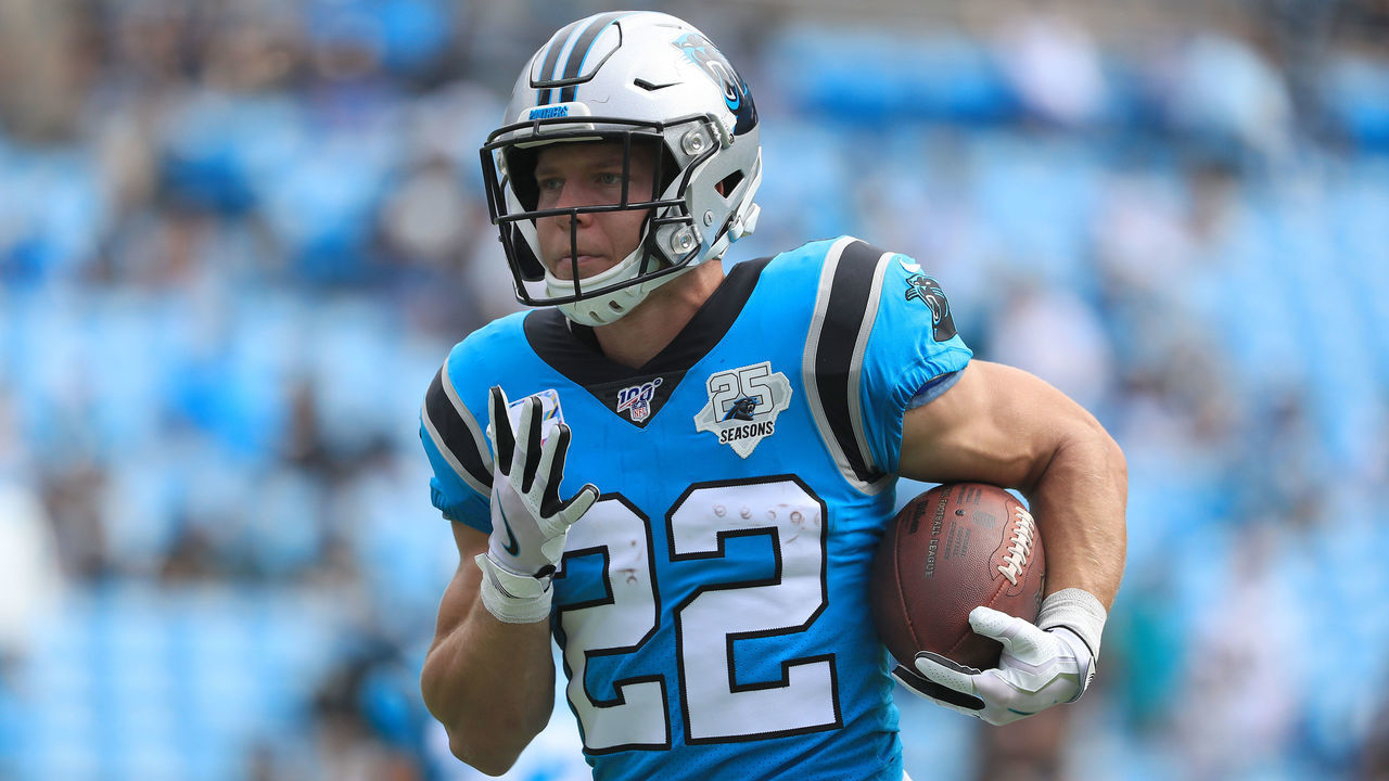CHARLOTTE, NORTH CAROLINA - OCTOBER 06: Christian McCaffrey #22 of the Carolina Panthers warms up before their game against the Jacksonville Jaguars at Bank of America Stadium on October 06, 2019 in Charlotte, North Carolina.