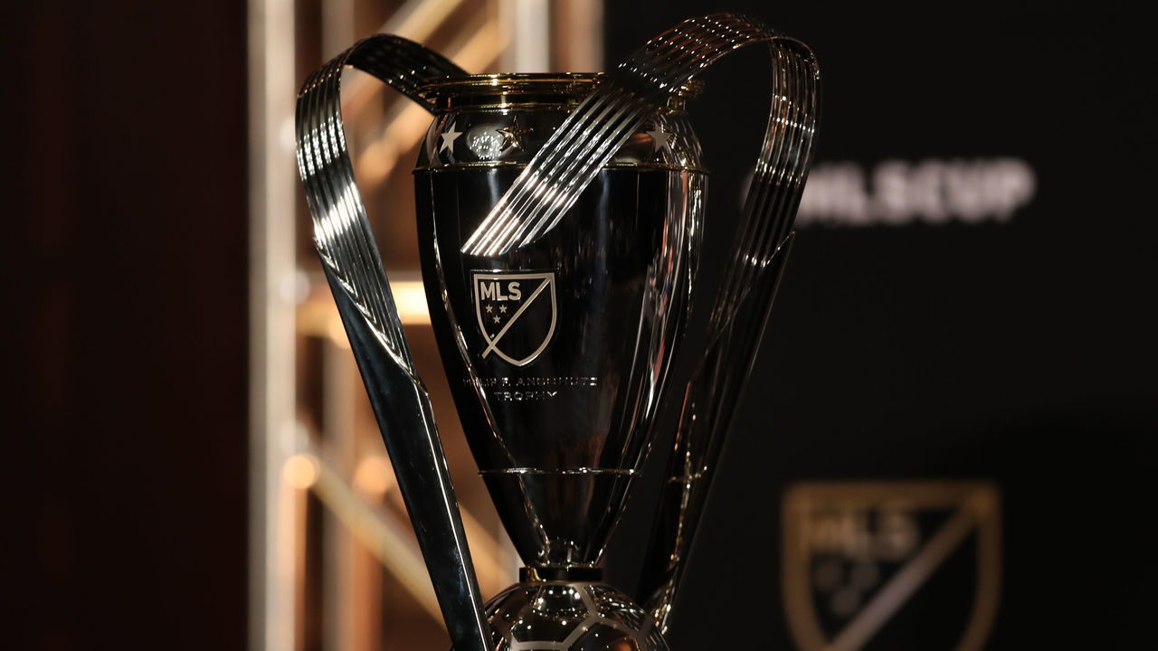 ATLANTA, GA - DECEMBER 07: Philip F. Anschutz MLS Cup Trophy during the MLS State of the League Address and Press Conference on December 7, 2018, at the Westin Peachtree Plaza, Atlanta Peachtree Ballroom in Atlanta, GA.