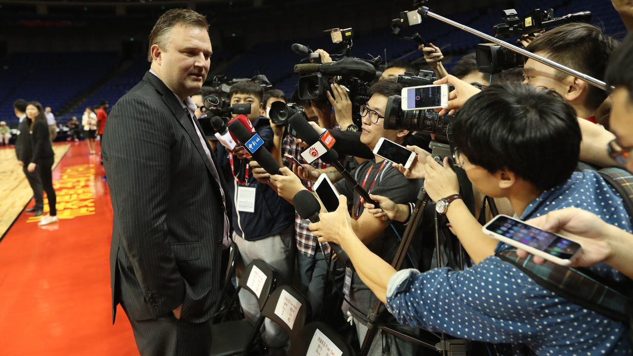 SHANGHAI, CHINA - OCTOBER 8: General Manager Daryl Morey of the Houston Rockets speaks to the media after the Special Olympics NBA Cares Clinic as part of the 2016 Global Games - China at Mercedes Benz Arena on October 8, 2016 in Shanghai, China. NOTE TO USER: User expressly acknowledges and agrees that, by downloading and/or using this photograph, user is consenting to the terms and conditions of the Getty Images License Agreement. Mandatory Copyright Notice: Copyright 2016 NBAE