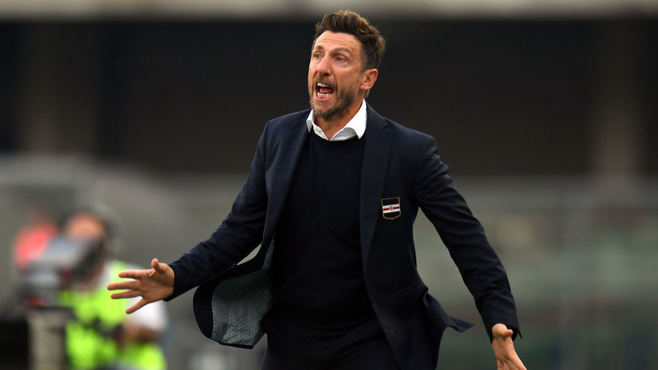 VERONA, ITALY - OCTOBER 05: Eusebio Di Francesco head coach of UC Sampdoria gestures during the Serie A match between Hellas Verona and UC Sampdoria at Stadio Marcantonio Bentegodi on October 5, 2019 in Verona, Italy.