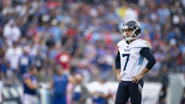 NASHVILLE, TN - OCTOBER 06: Cairo Santos #7 of the Tennessee Titans pauses on the field before a field goal attempt during the fourth quarter against the Buffalo Bills at Nissan Stadium on October 6, 2019 in Nashville, Tennessee. Buffalo defeats Tennessee 14-7.