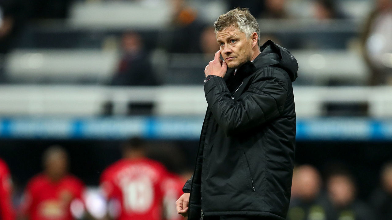 NEWCASTLE UPON TYNE, ENGLAND - OCTOBER 06: A dejected Ole Gunnar Solskjaer the head coach / manager of Manchester United reacts at full time during the Premier League match between Newcastle United and Manchester United at St. James Park on October 6, 2019 in Newcastle upon Tyne, United Kingdom.