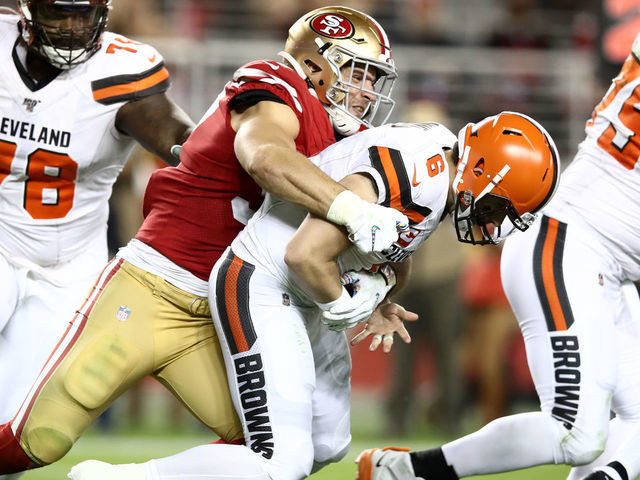 October 7, 2019: Cleveland Browns quarterback Baker Mayfield (6) in action  during the NFL football game between the Cleveland Browns and the San  Francisco 49ers at Levi's Stadium in Santa Clara, CA.