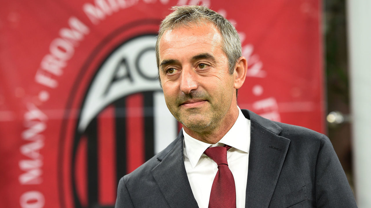 MILAN, ITALY - SEPTEMBER 21: Head coach Marco Giampaolo of Milan looks on during the Serie A match between AC Milan and FC Internazionale at Stadio Giuseppe Meazza on September 21, 2019 in Milan, Italy.