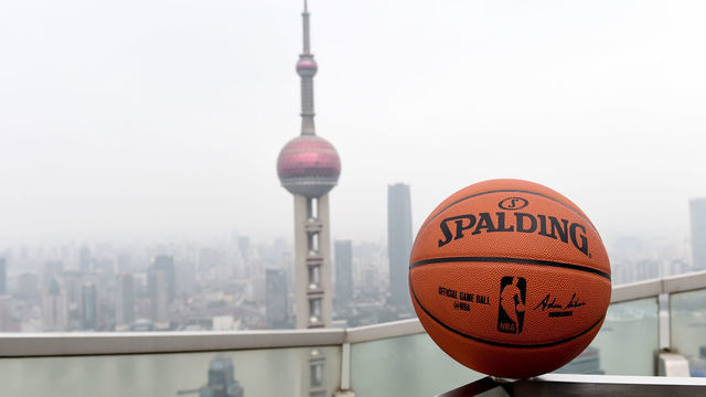 SHANGHAI, CHINA - OCTOBER 8: A general picture of a basketball displayed with the Oriental pearl tower displayed in the background at the Ritz-Carlton hotel in Shanghai, China on October 8, 2019 as part of 2019 NBA Global Games China. NOTE TO USER: User expressly acknowledges and agrees that, by downloading and/or using this Photograph, user is consenting to the terms and conditions of the Getty Images License Agreement. Mandatory Copyright Notice: Copyright 2019 NBAE