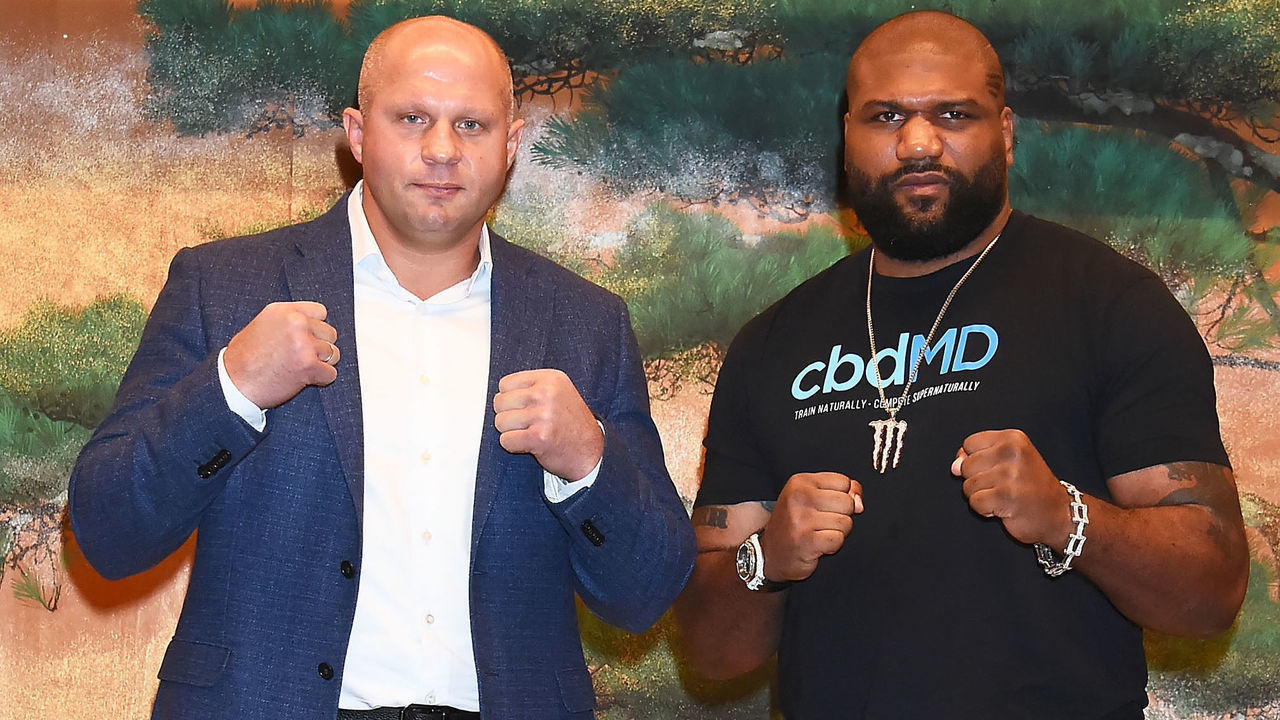 TOKYO, JAPAN - OCTOBER 09: Martial arts fighters Fedor Emelianenko and Quinton Jackson attend the Bellator Japan x Rizin Press Conference at the Meguro Gajoen Hotel on October 9, 2019 in Tokyo, Japan.
