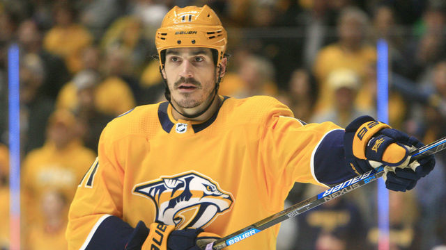 NASHVILLE, TN - APRIL 20: Nashville Predators center Brian Boyle (11) is shown during Game Five of Round One of the Stanley Cup Playoffs between the Nashville Predators and Dallas Stars, held on April 20, 2019, at Bridgestone Arena in Nashville, Tennessee.