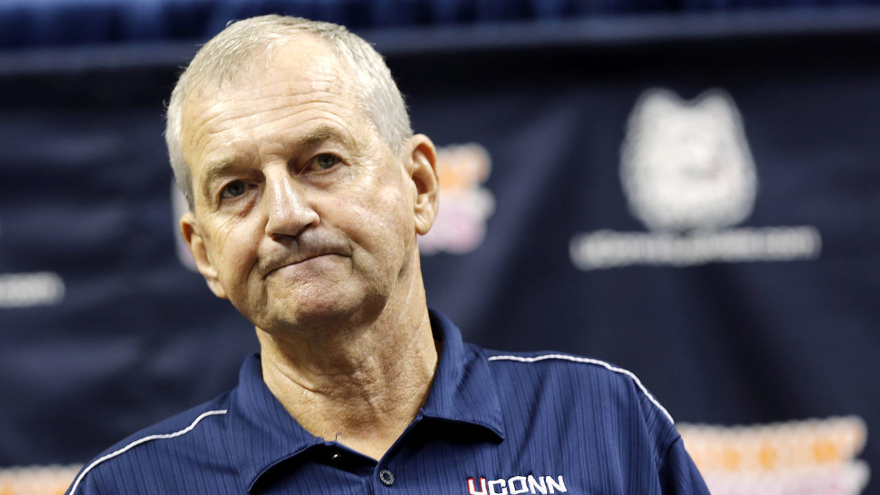 STORRS, CT- SEPTEMBER 13: University Of Connecticut basketball coach Jim Calhoun announces his retirement at a news conference on September 13, 2012 in Storrs, Connecticut.