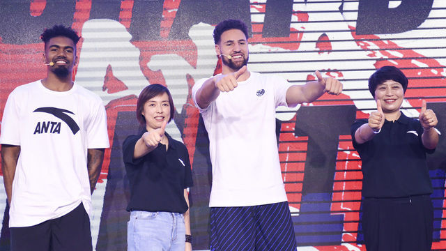 NANJING, CHINA - SEPTEMBER 08: NBA player Klay Thompson of the Golden State Warriors meets fans during an Anta promotional event on September 8, 2019 in Nanjing, Jiangsu Province of China.