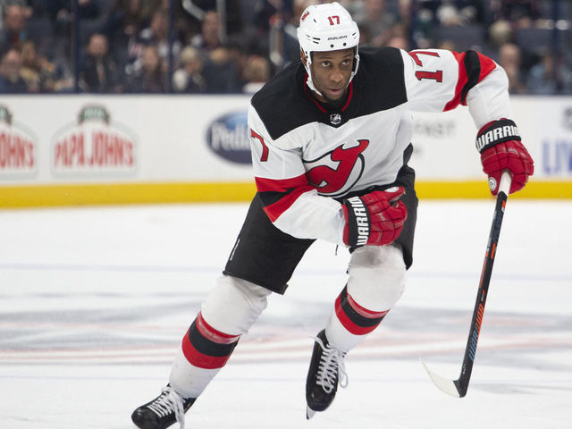 COLUMBUS, OH - SEPTEMBER 27: New Jersey Devils right wing Wayne Simmonds #17 skates during the preseason game between the Columbus Blue Jackets and the New Jersey Devils at Nationwide Arena in Columbus, Ohio on September 27, 2019.