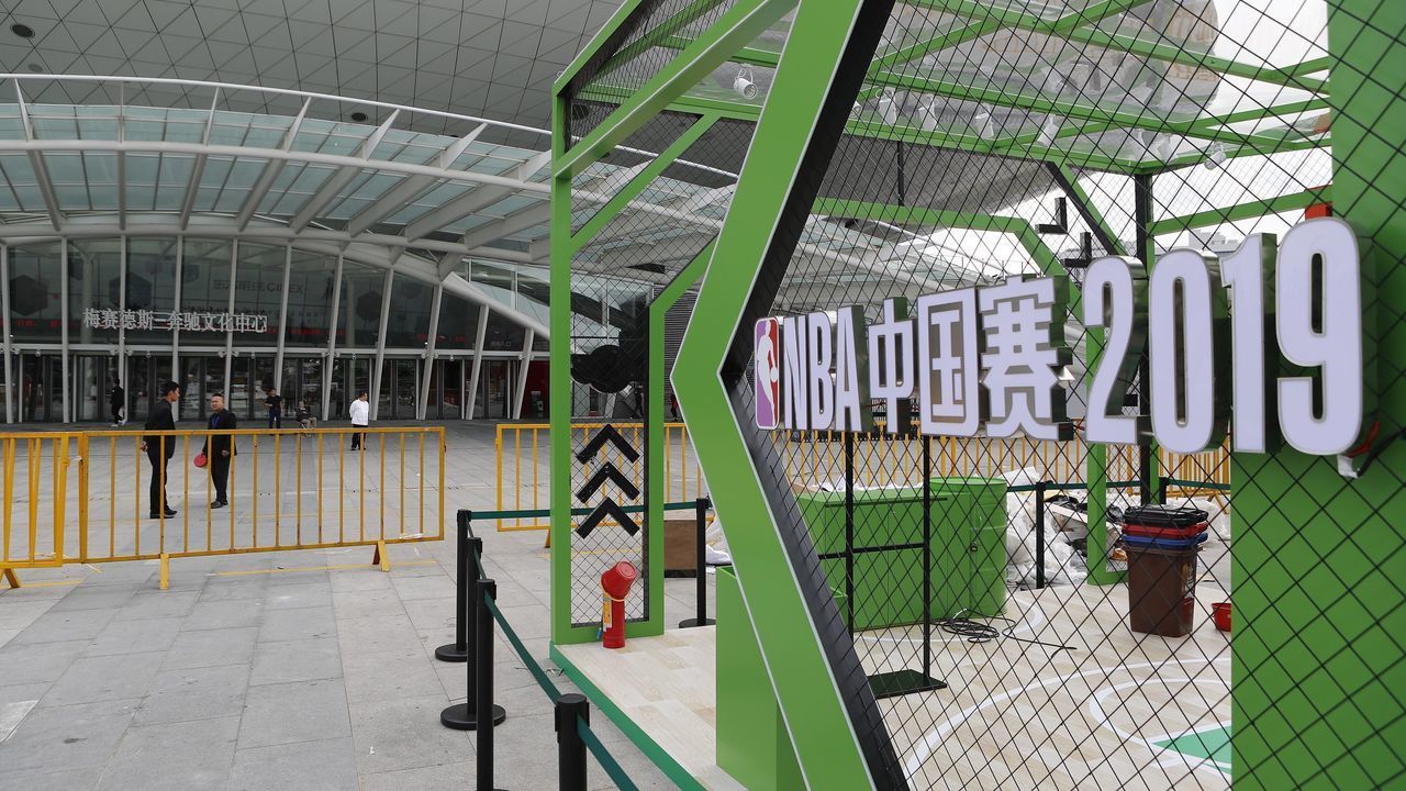 SHANGHAI, CHINA - OCTOBER 09: An empty sponsor booth is seen outside the Mercedes-Benz Arena ahead of NBA Shanghai Game 2019 between Brooklyn Nets and Los Angeles Lakers on October 9, 2019 in Shanghai, China.