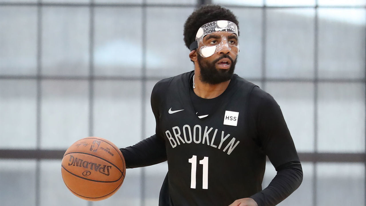 BROOKLYN, NY - OCTOBER 1: Kyrie Irving #11 of the Brooklyn Nets handles the ball during practice on October 1, 2019 at HSS Training Center in Brooklyn, New York. Mandatory Copyright Notice: Copyright 2019 NBAE