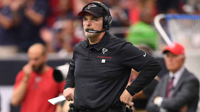 HOUSTON, TEXAS - OCTOBER 06: Head coach Dan Quinn of the Atlanta Falcons coaching in the fourth quarter against the Houston Texans at NRG Stadium on October 06, 2019 in Houston, Texas.