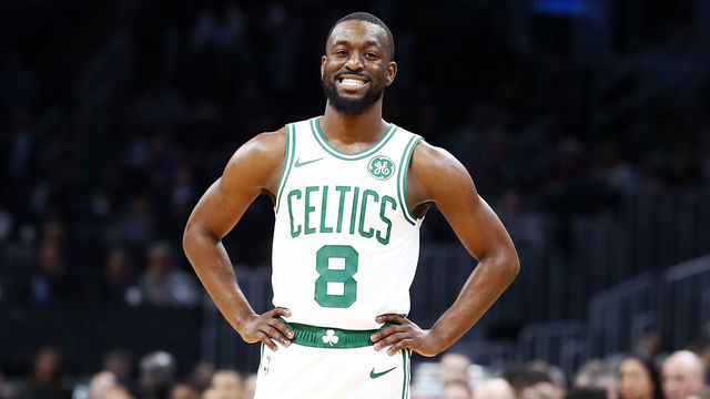 BOSTON, MASSACHUSETTS - OCTOBER 06: Kemba Walker #8 of the Boston Celtics reacts during the first quarter of the game against the Charlotte Hornets at TD Garden on October 06, 2019 in Boston, Massachusetts.
