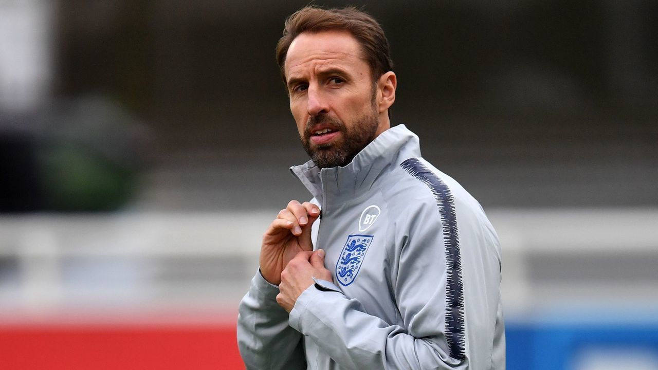 England's manager Gareth Southgate attends an England team training session at St George's Park in Burton-on-Trent, central England on October 7, 2019, ahead of their Euro 2020 football qualification match against the Czech Republic.