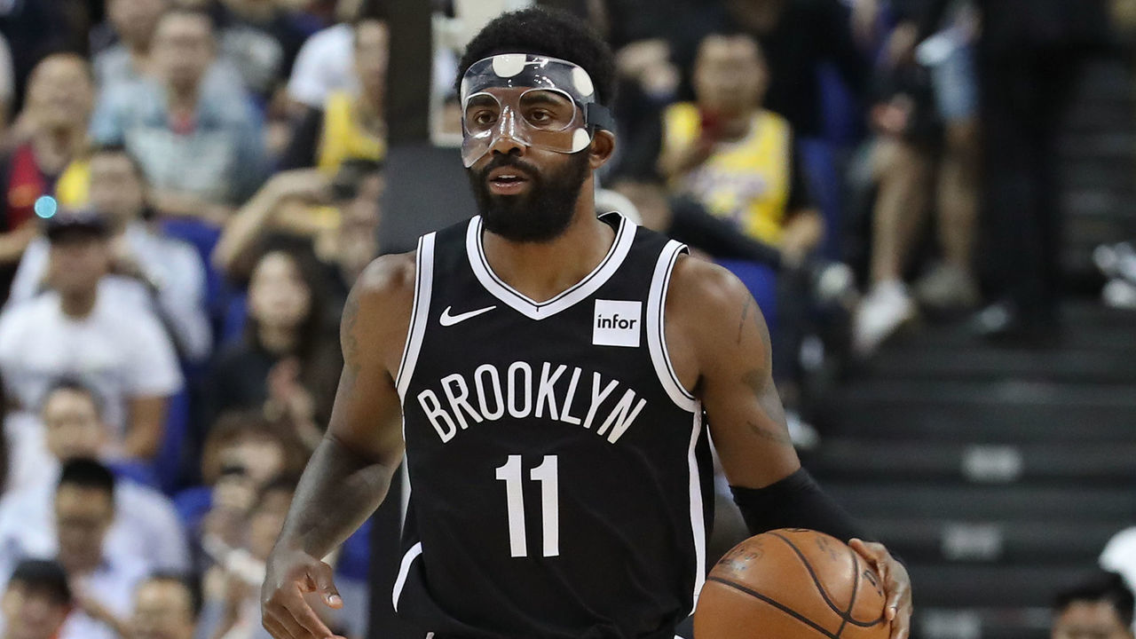 SHANGHAI, CHINA - OCTOBER 10: Kyrie Irving #11 of the Brooklyn Nets dribbles during a preseason game as part of 2019 NBA Global Games China on October 10, 2019 at Mercedes Benz Arena in Shanghai, China. NOTE TO USER: User expressly acknowledges and agrees that, by downloading and/or using this Photograph, user is consenting to the terms and conditions of the Getty Images License Agreement. Mandatory Copyright Notice: Copyright 2019 NBAE
