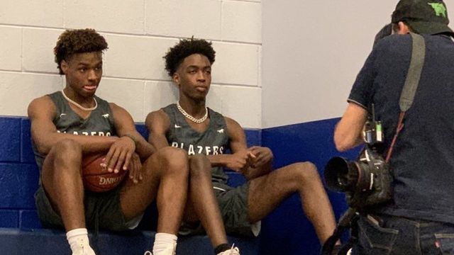 Bronny James, Zaire Wade take part in NBA-style media day