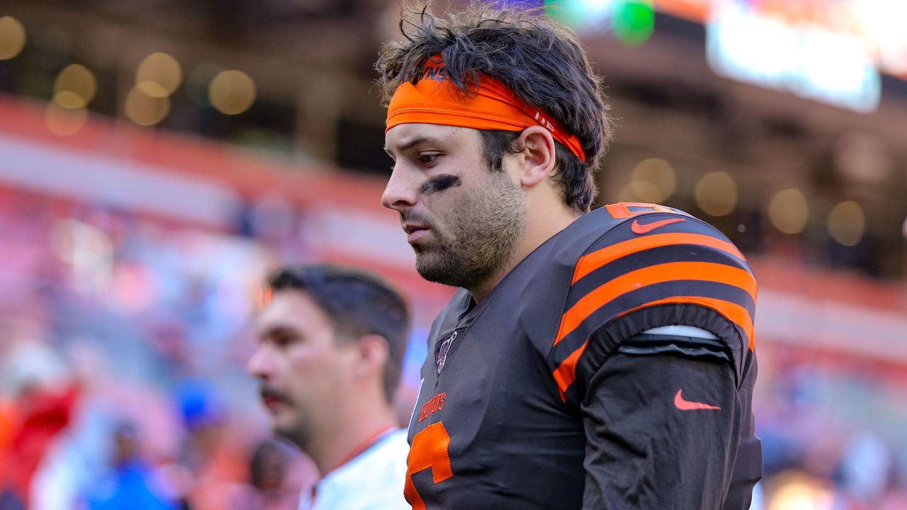 CLEVELAND, OH - OCTOBER 13: Cleveland Browns quarterback Baker Mayfield (6) leaves the field following the National Football League game between the Seattle Seahawks and Cleveland Browns on October 13, 2019, at FirstEnergy Stadium in Cleveland, OH.