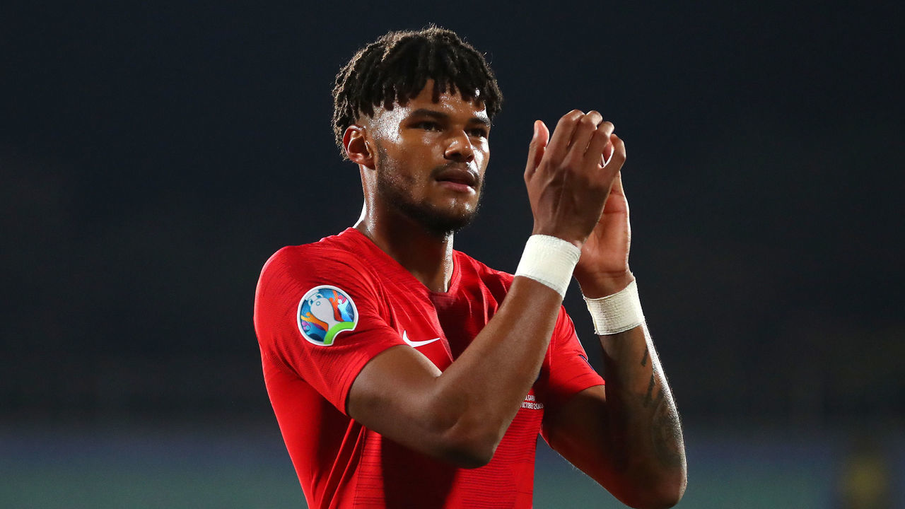 SOFIA, BULGARIA - OCTOBER 14: Tyrone Mings of England acknowledges the fans during the UEFA Euro 2020 qualifier between Bulgaria and England on October 14, 2019 in Sofia, Bulgaria.