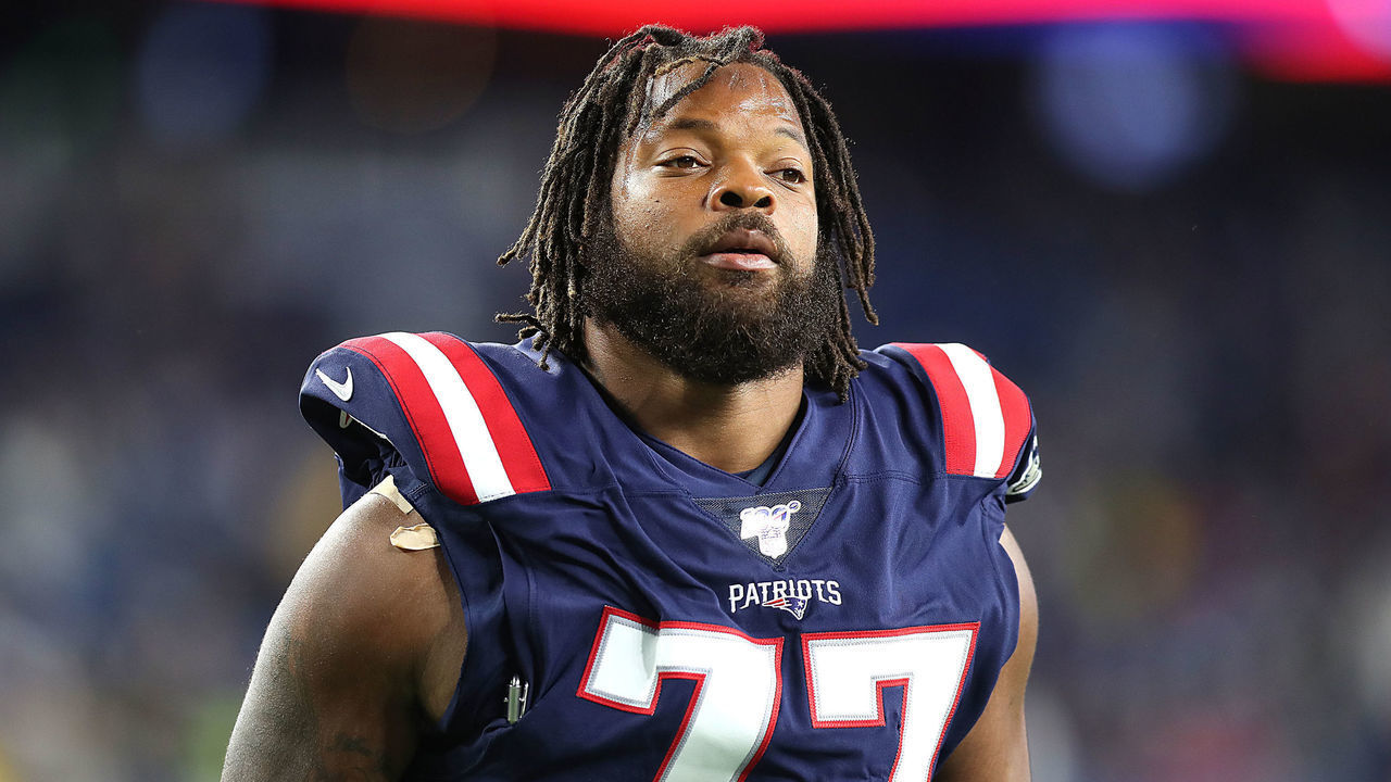 FOXBOROUGH, MA - OCTOBER 10: Michael Bennett is pictured during pregame warmups. The New England Patriots host the New York Giants during a Thursday night football game at Gillette Stadium in Foxborough, MA on Oct. 10, 2019.