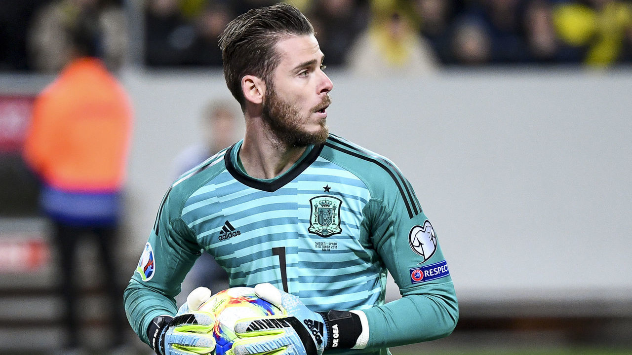 Spain's goalkeeper David De Gea with the ball during the UEFA Euro 2020 Group F qualification football match Sweden v Spain in Solna, Sweden on October 15, 2019.