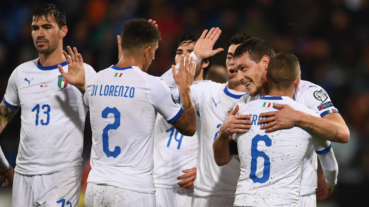 VADUZ, LIECHTENSTEIN - OCTOBER 15: Andrea Belotti of Italy celebrates after scoring the fifth goal during the UEFA Euro 2020 qualifier between Liechtenstein and Italy on October 15, 2019 in Vaduz, Liechtenstein.