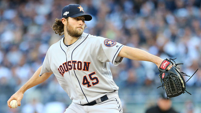 NEW YORK, NEW YORK - OCTOBER 15: Gerrit Cole #45 of the Houston Astros pitches during the second inning against the New York Yankees in game three of the American League Championship Series at Yankee Stadium on October 15, 2019 in New York City.