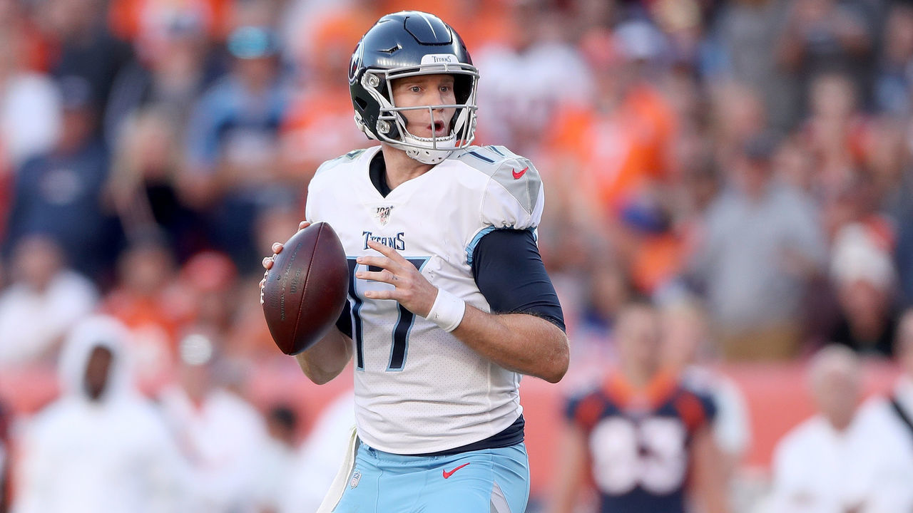 DENVER, COLORADO - OCTOBER 13: Quarterback Ryan Tannehill #17 of the Tennessee Titans throws against the Denver Broncos in the fourth quarter at Broncos Stadium at Mile High on October 13, 2019 in Denver, Colorado.