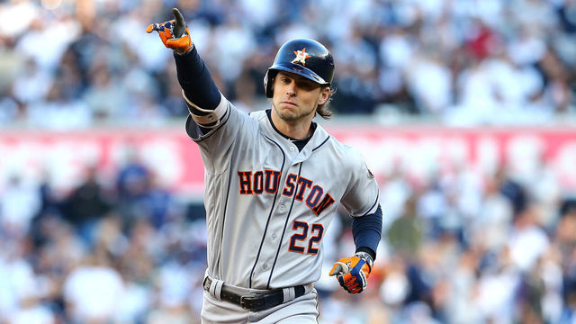 NEW YORK, NEW YORK - OCTOBER 15: Josh Reddick #22 of the Houston Astros runs the bases after hitting a solo home run during the second inning against the New York Yankees in game three of the American League Championship Series at Yankee Stadium on October 15, 2019 in New York City.