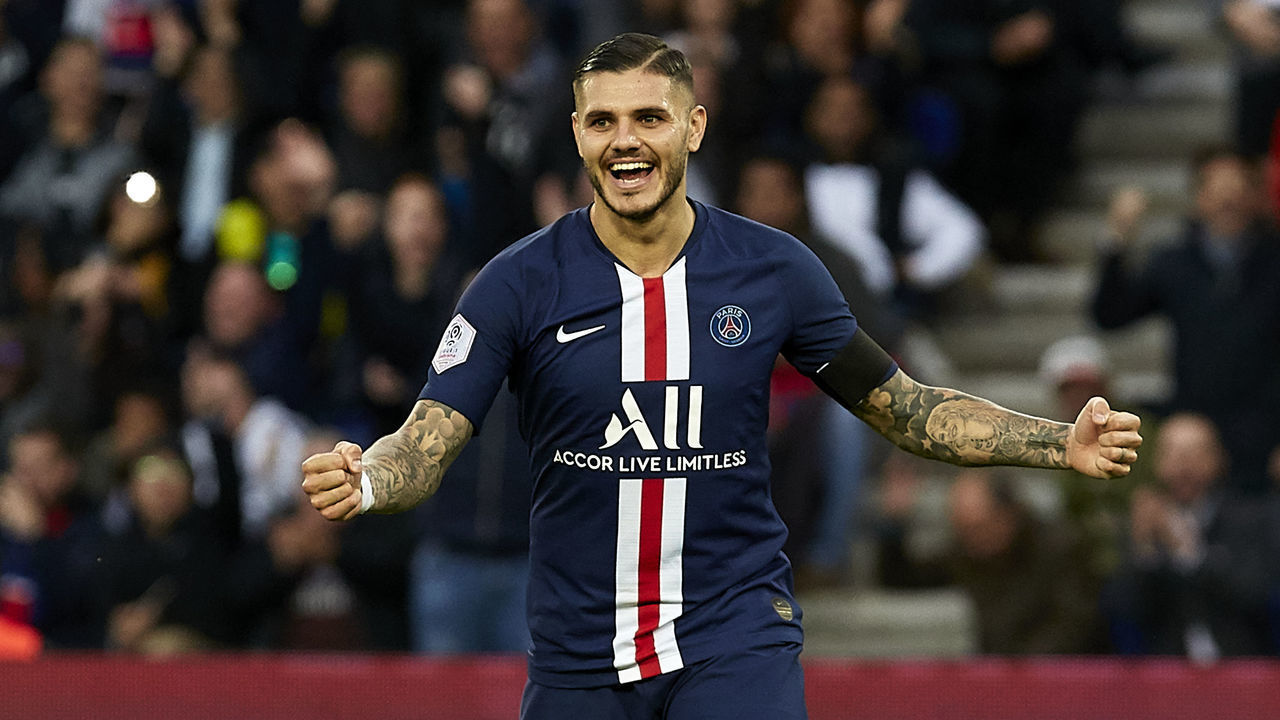 PARIS, FRANCE - OCTOBER 05: Mauro Icardi of Paris Saint-Germain celebrates during the Ligue 1 match between Paris Saint-Germain and Angers SCO at Parc des Princes on October 05, 2019 in Paris, France.
