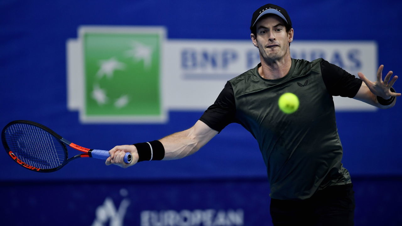 British Andy Murray pictured in action during a game between Belgian Kimmer Coppejans and British Andy Murray, a men's singles first round match at the European Open ATP Antwerp tennis tournament, Tuesday 15 October 2019 in Antwerp. This year's edition of the tournament is taking place from 14 to 20 October. BELGA PHOTO ERIC LALMAND