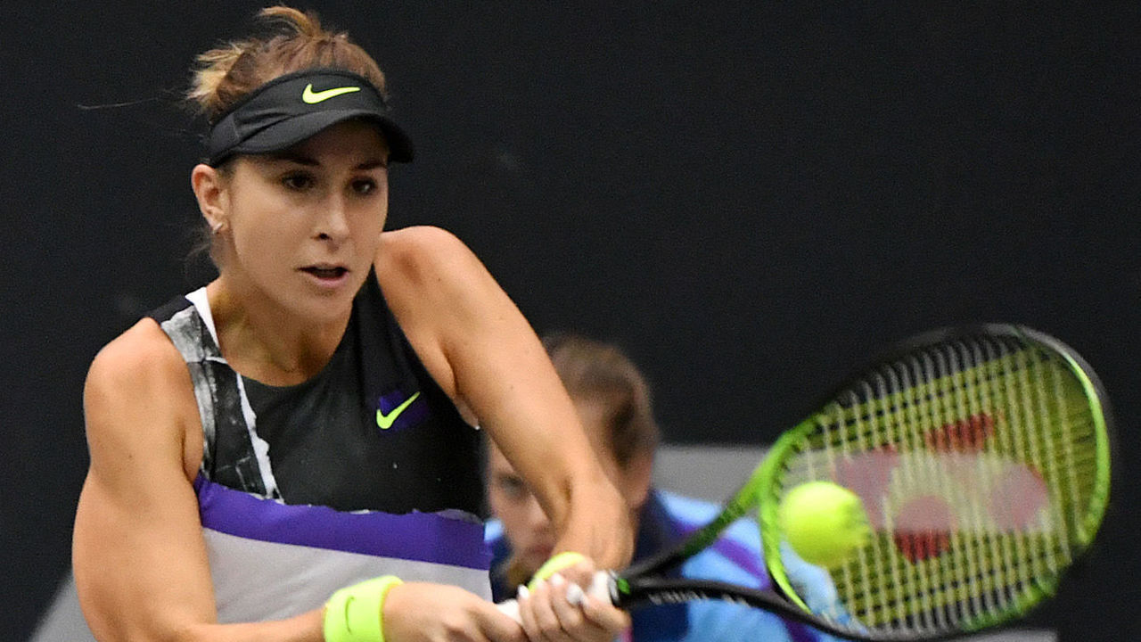 Switzerland' s Belinda Bencic returns the ball to Germany's Anna-Lena Friedsam during the WTA-Upper Austria Ladies tennis match on October 8, 2019 in Linz, Austria.